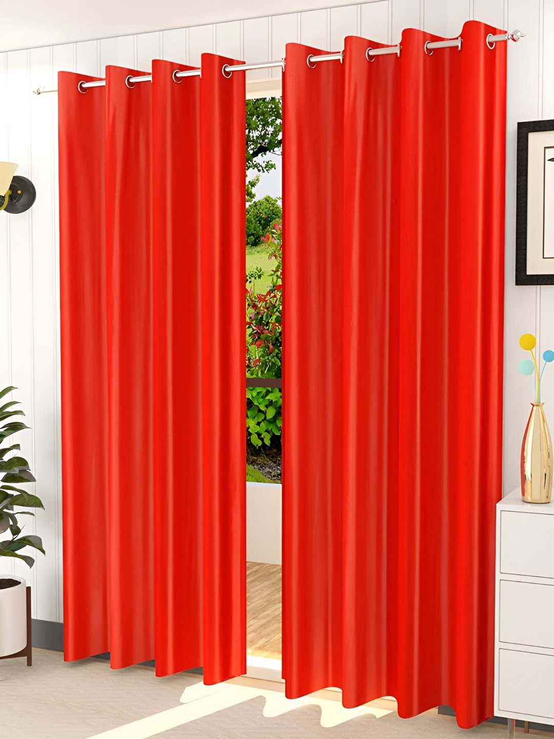 Kraftiq Homes Crush Red 2 Pieces Regular Door Curtains