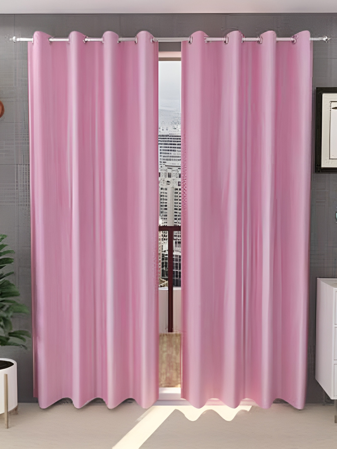 Kraftiq Homes Crush Pink 2 Pieces Door Curtains