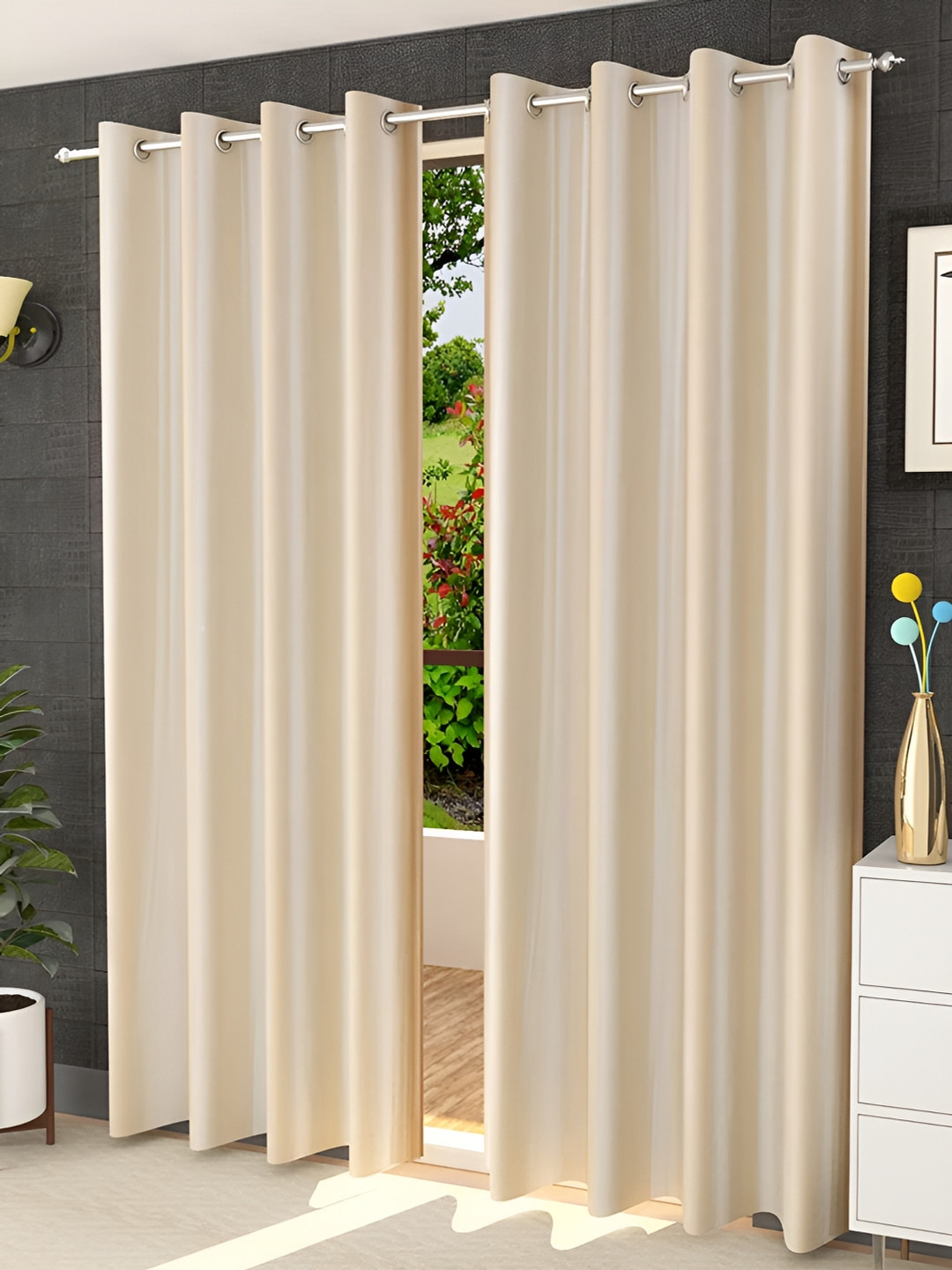 Kraftiq Homes Crush Beige 2 Pieces Regular Long Door Curtain