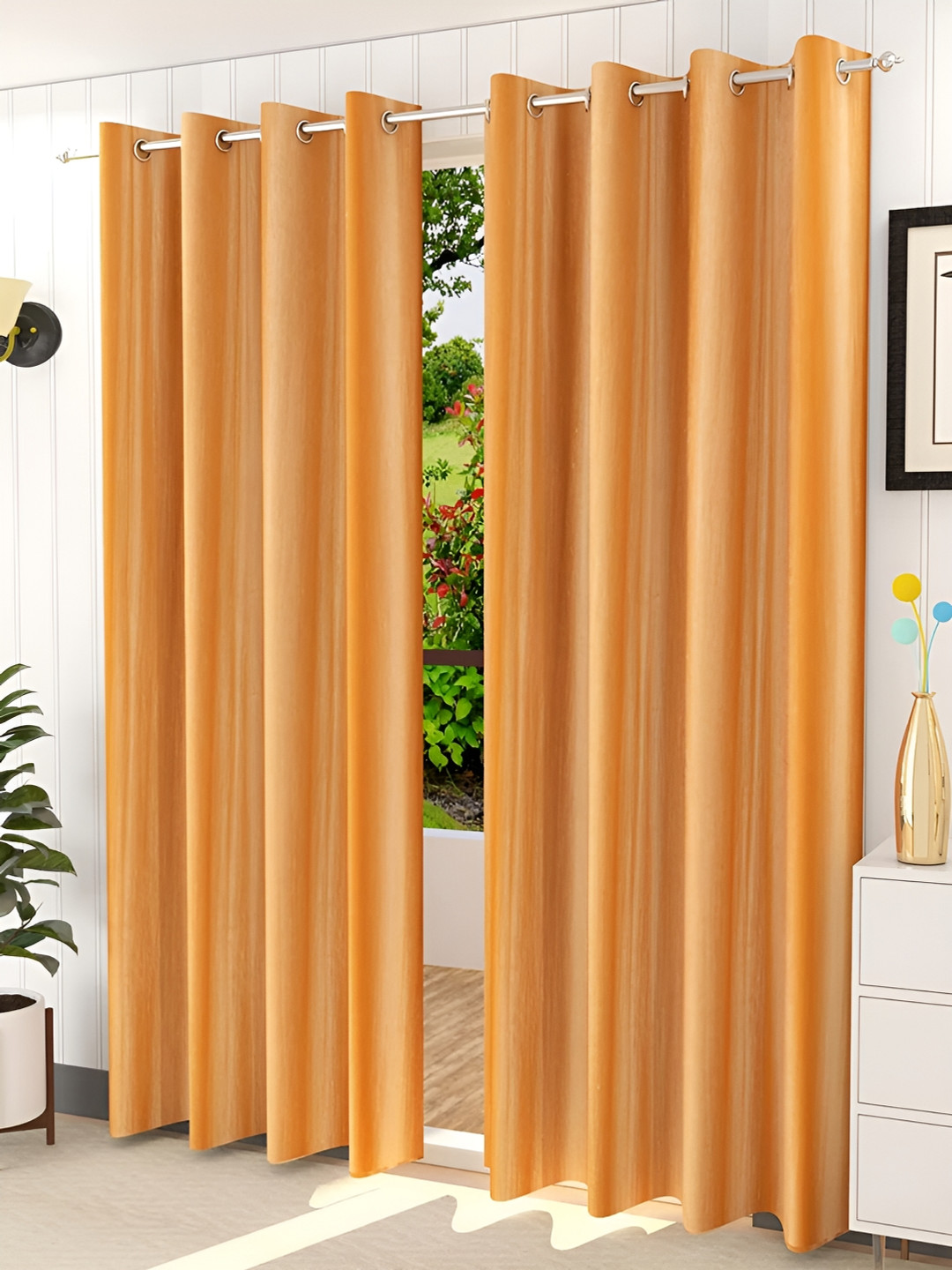 Kraftiq Homes Crush Beige 2 Pieces Window Curtains