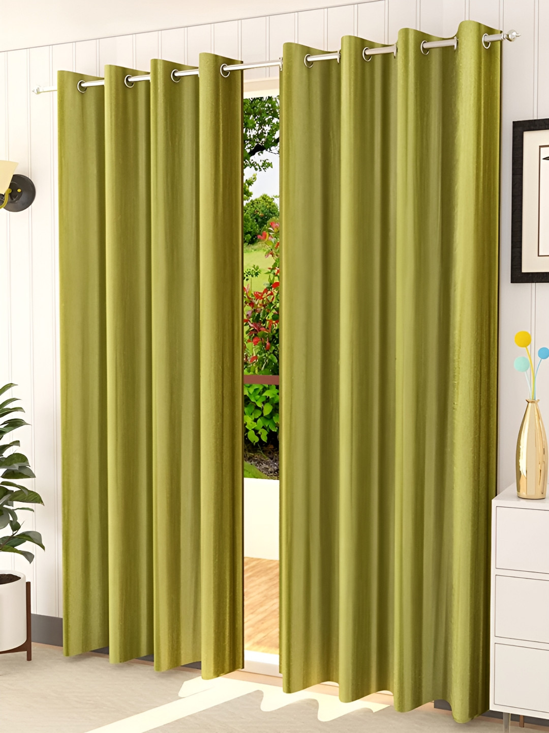 Kraftiq Homes Crush Green 2 Pieces Regular Window Curtains