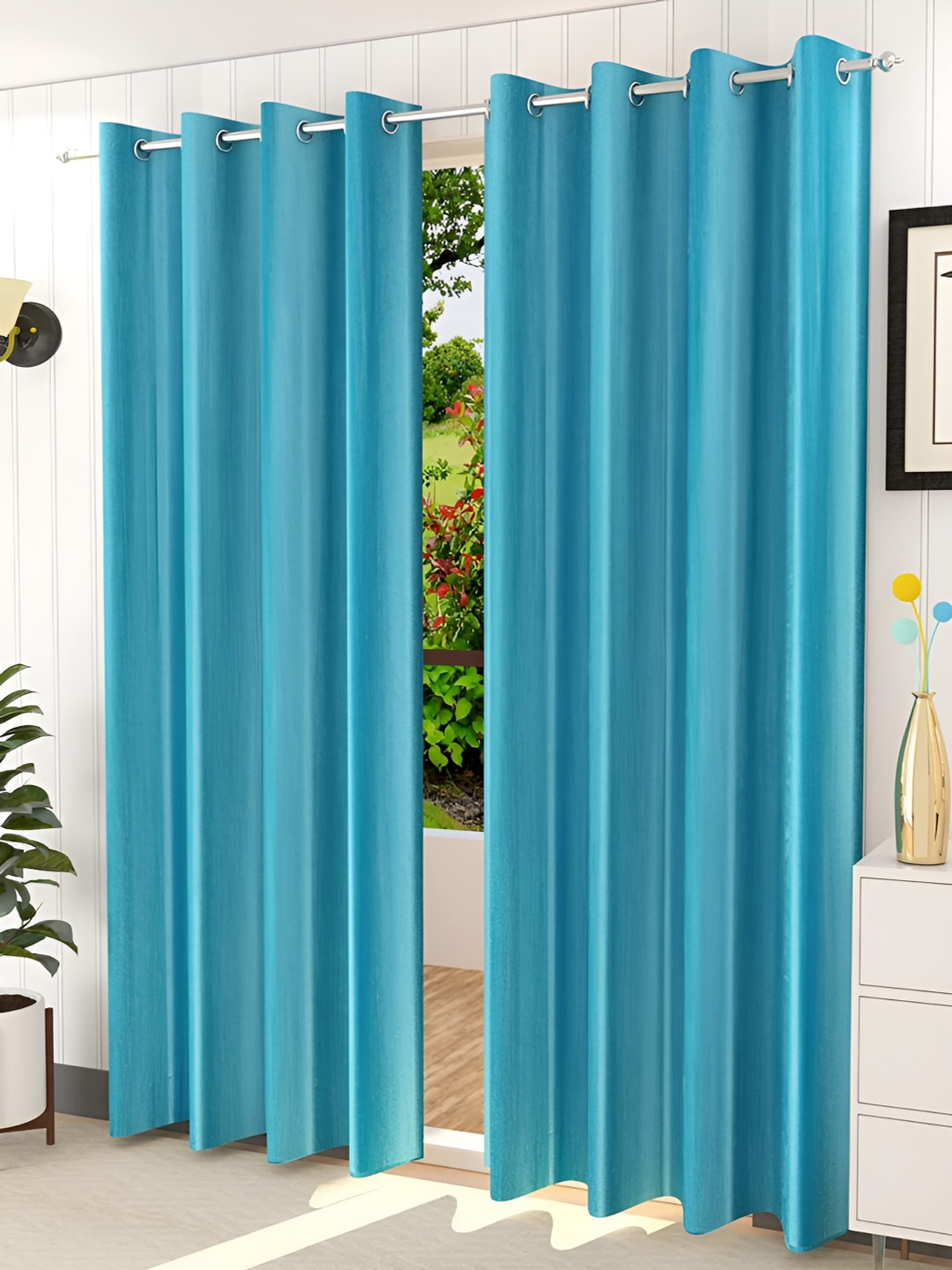Kraftiq Homes Crush Blue 2 Pieces Regular Long Door Curtains