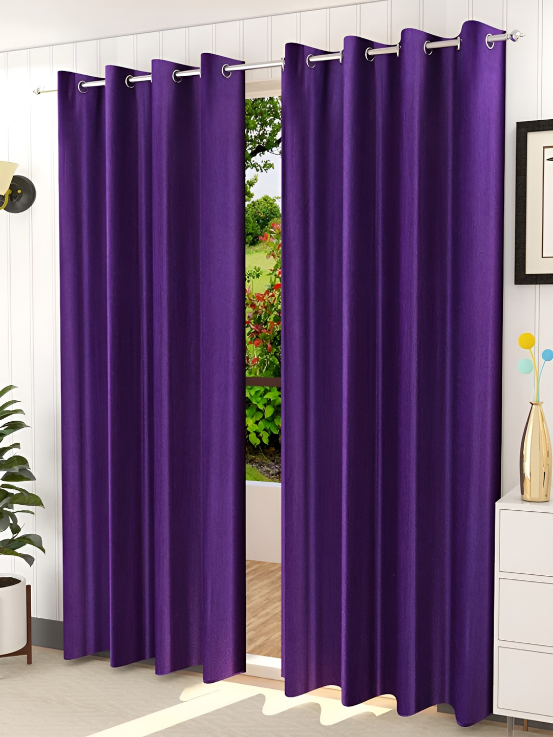 Kraftiq Homes Crush Purple 2 Pieces Regular Window Curtains