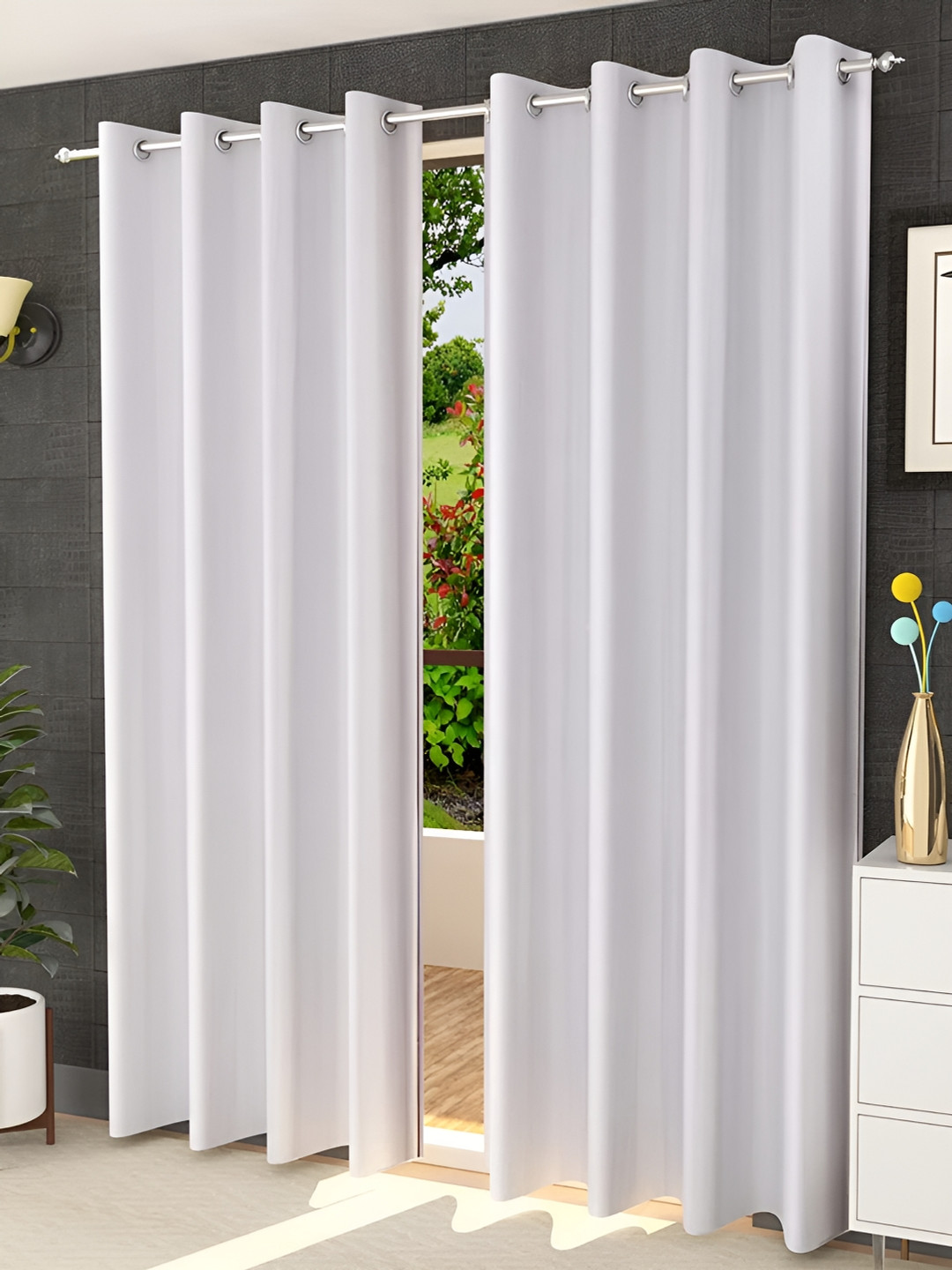 Kraftiq Homes Crush White 2 Pieces Regular Window Curtain