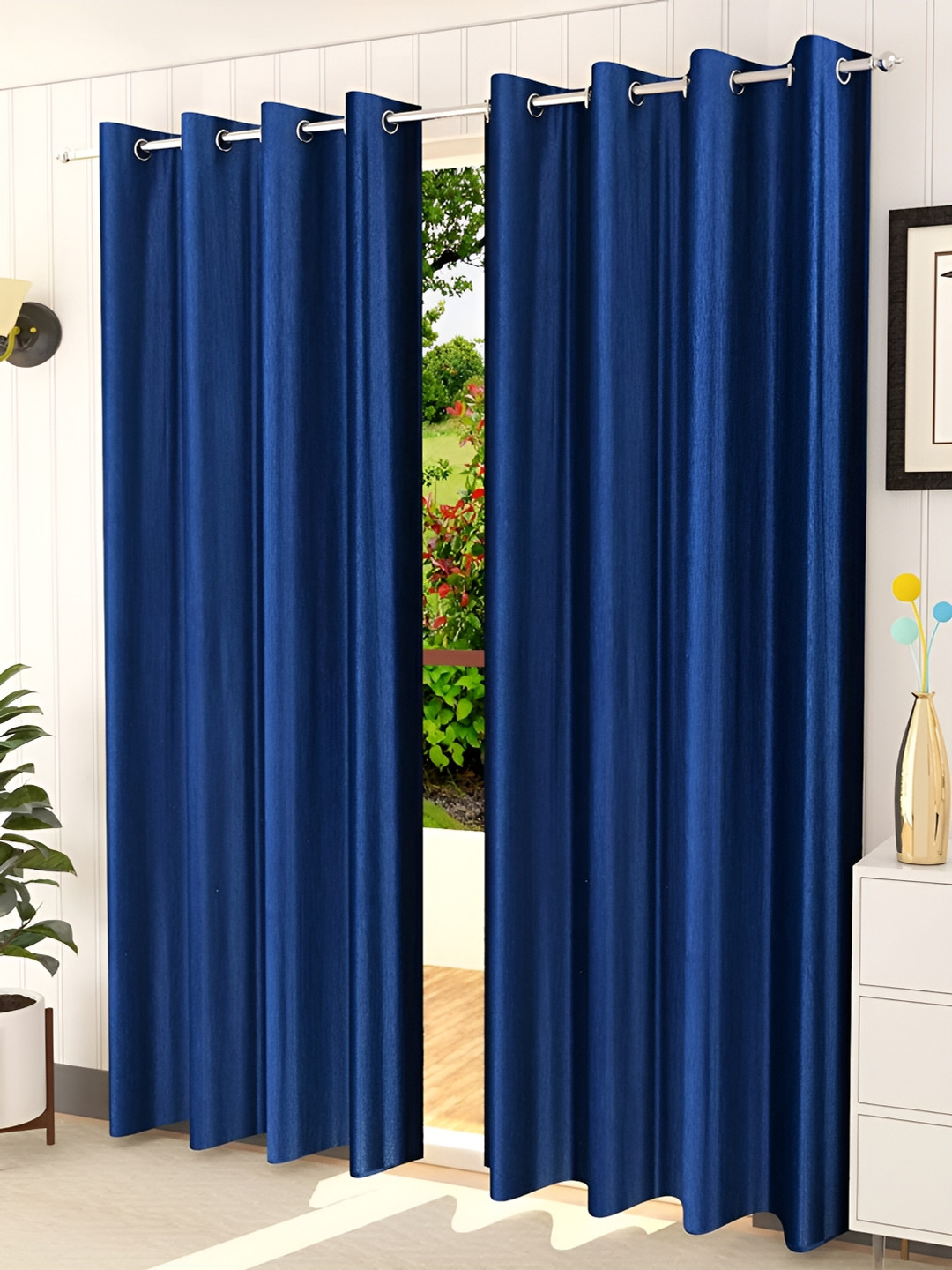 Kraftiq Homes Crush Blue 2 Pieces Regular Long Door Curtains