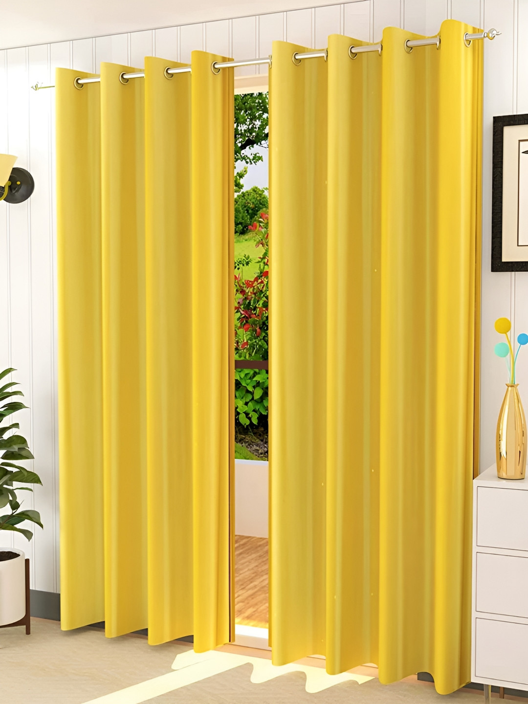 Kraftiq Homes Crush Yellow 2 Pieces Long Door Curtains