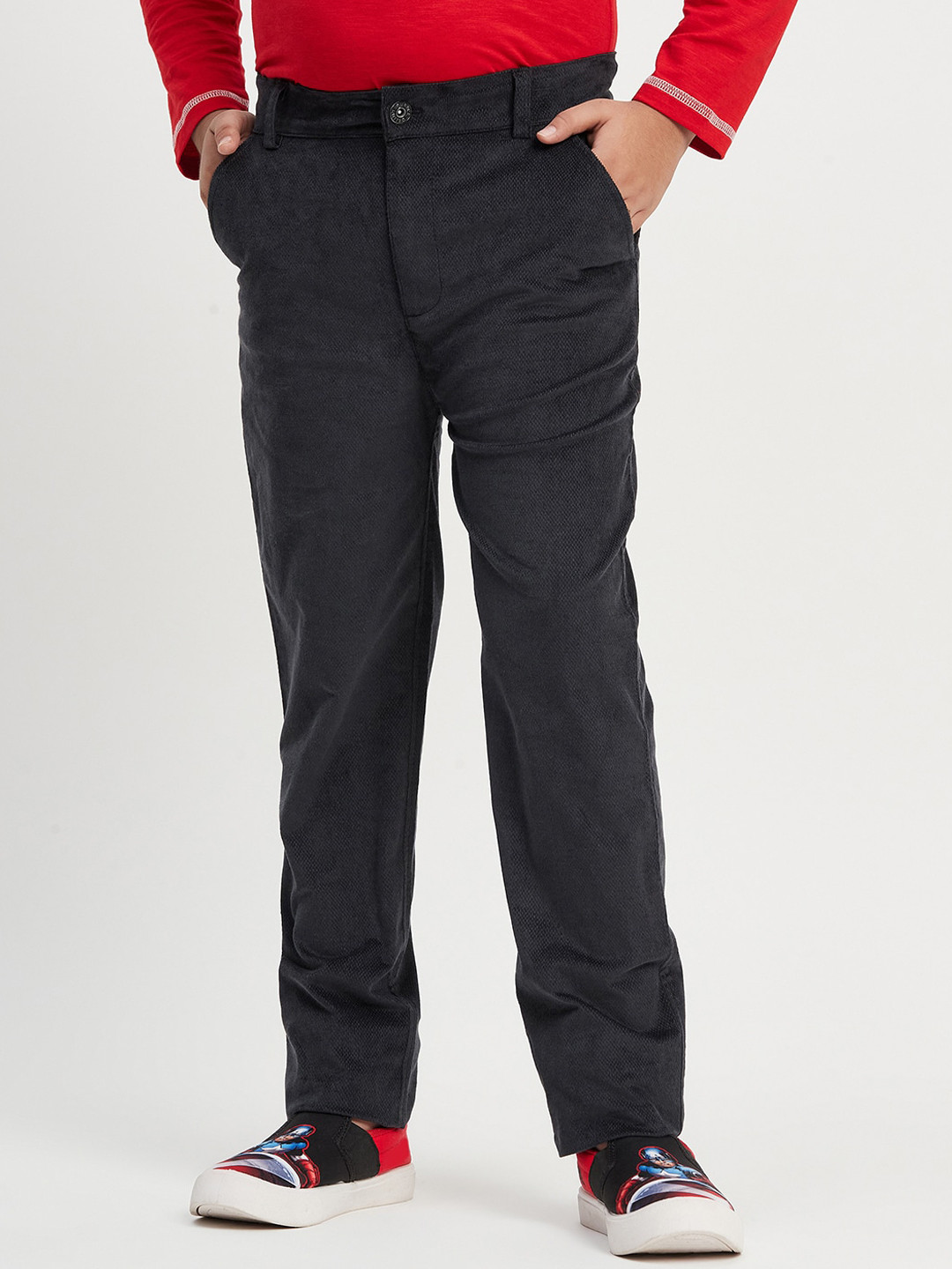 Purple United Kids Boys Relaxed Regular Fit Cotton Trousers