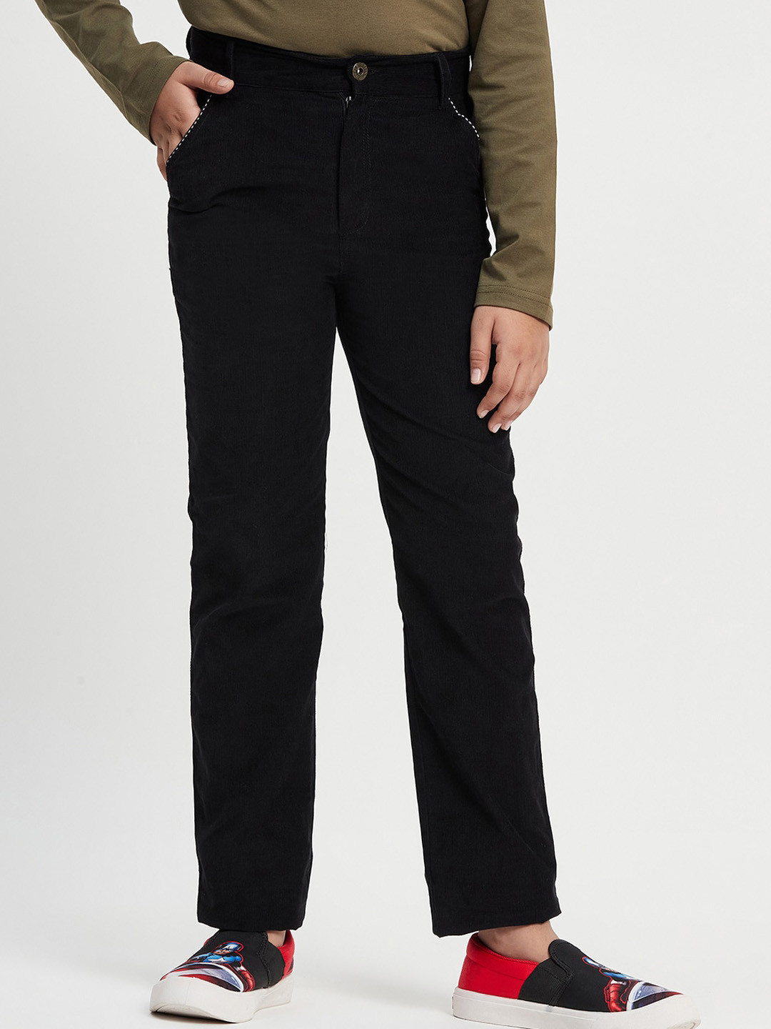 Purple United Kids Boys Mid-Rise Relaxed Fit Cotton Corduroy Trousers