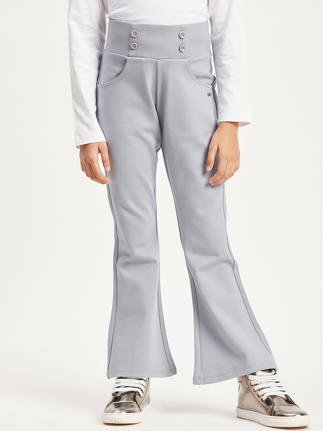 Purple United Kids Girls Relaxed Flared Bootcut Trousers