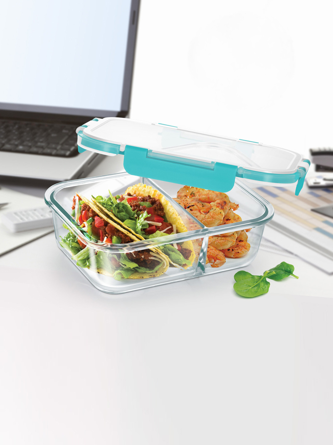 Treo Transparent Hi Borosilicate Clip Fresh Rectangular Divider Container 1000ml