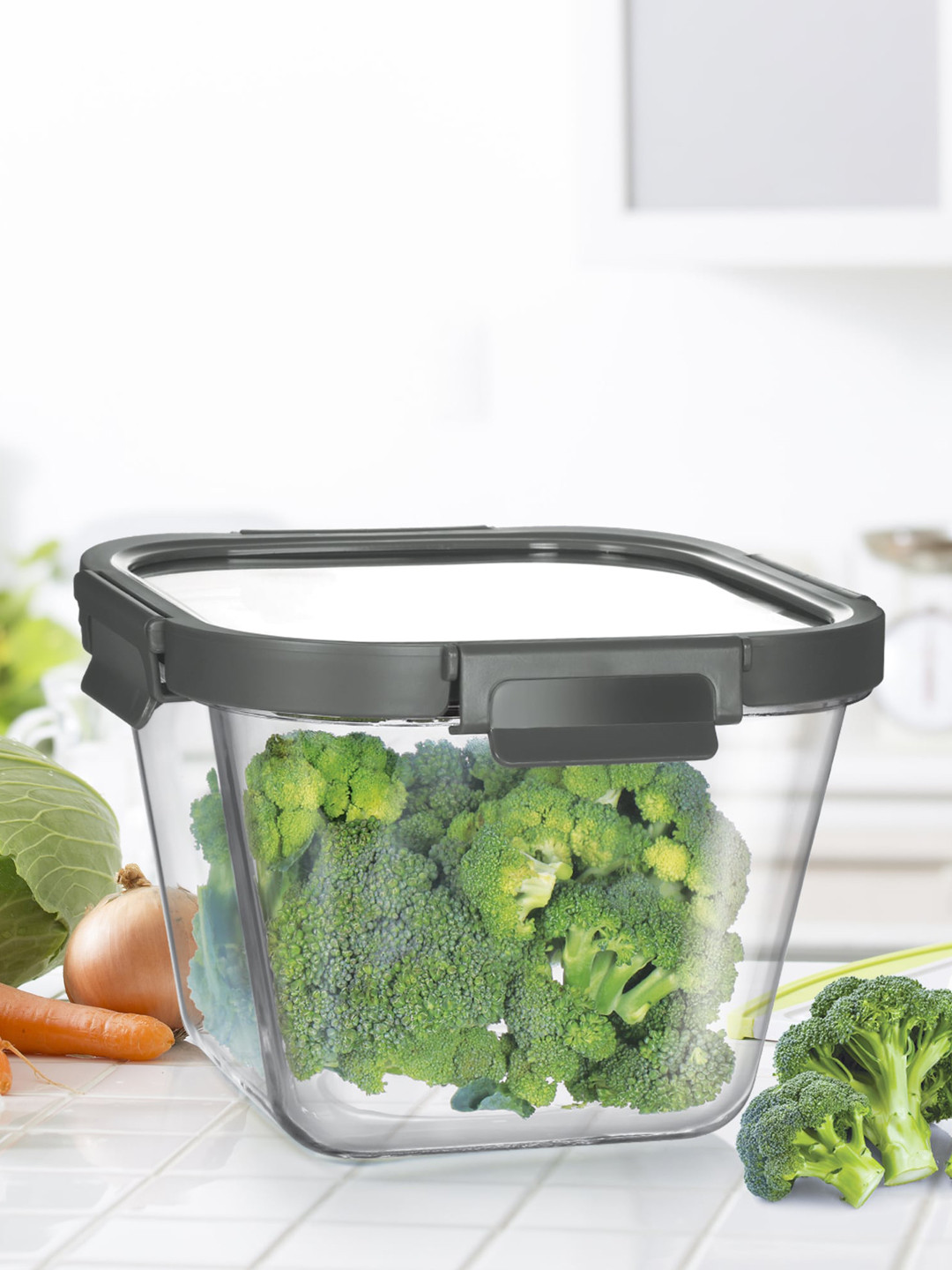 Treo Hi Borosilicate Transparent Square Deep Container 2000 ml