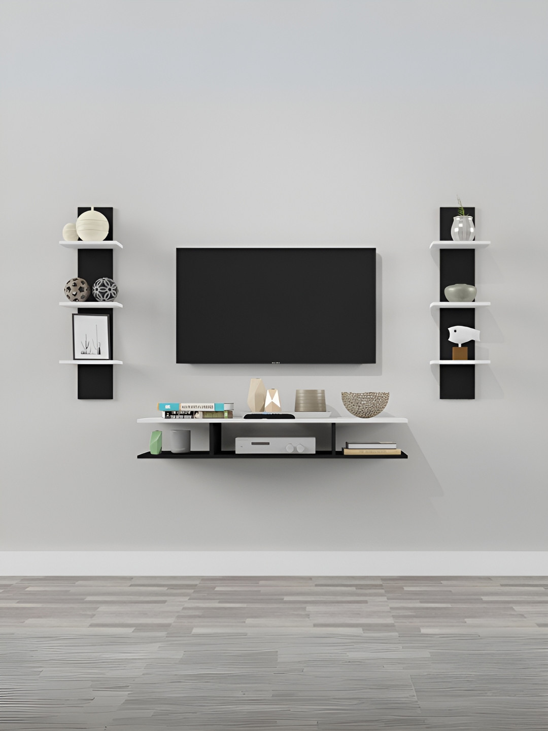 Furnifry Black & White Wooden TV Entertainment Unit