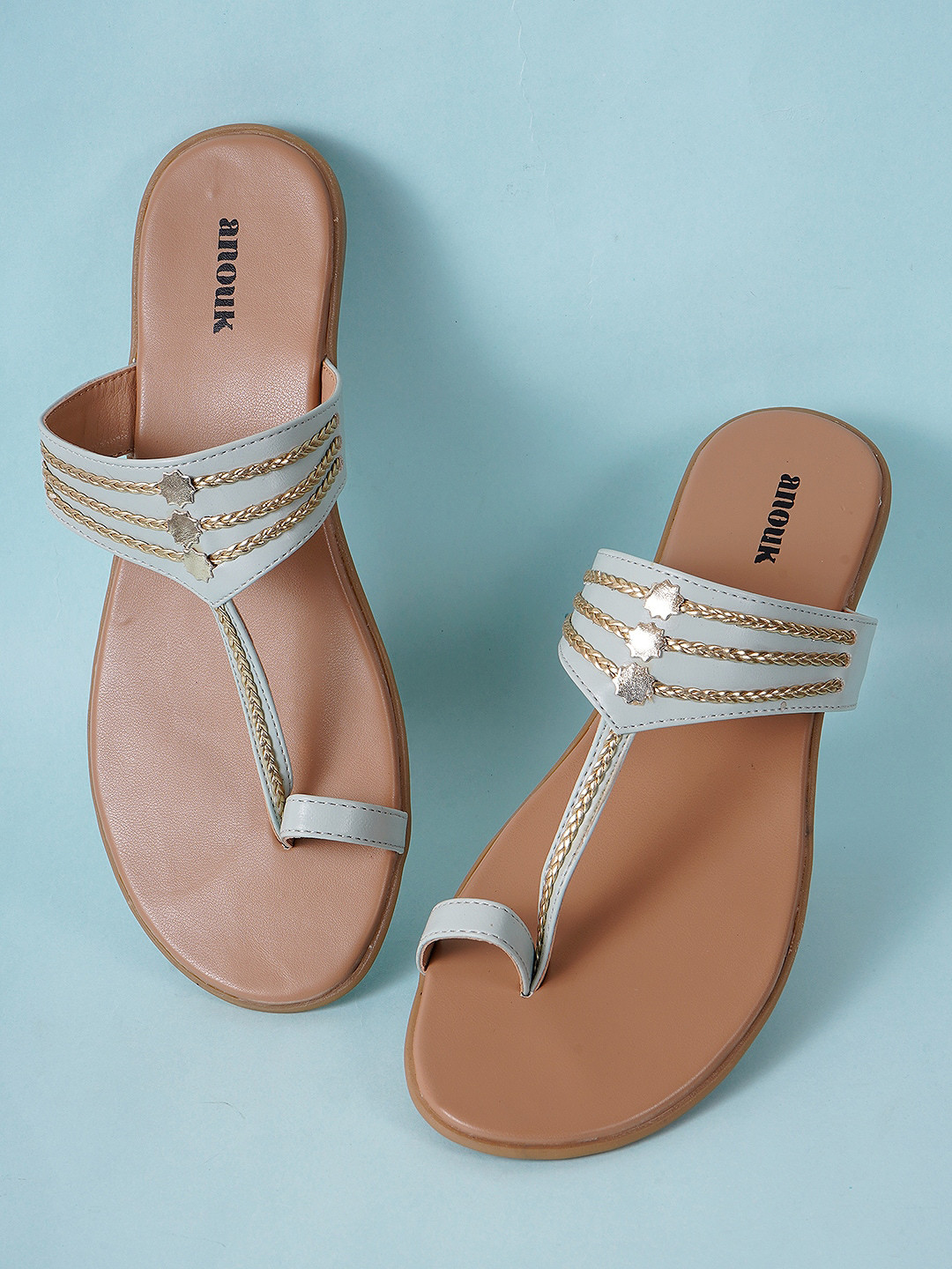 Anouk Blue Textured One Toe Flats