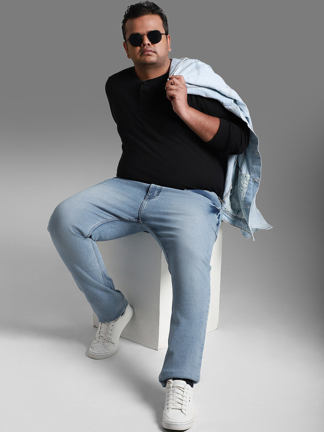 Freeform by High Star Plus Size Men Slim Fit Light Fade Clean Look Stretchable Jeans