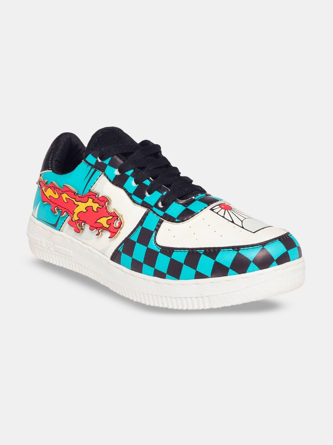 Fans Army Men Checked Lightweight Tanjiro Anime Embellished Lace-Up Sneakers