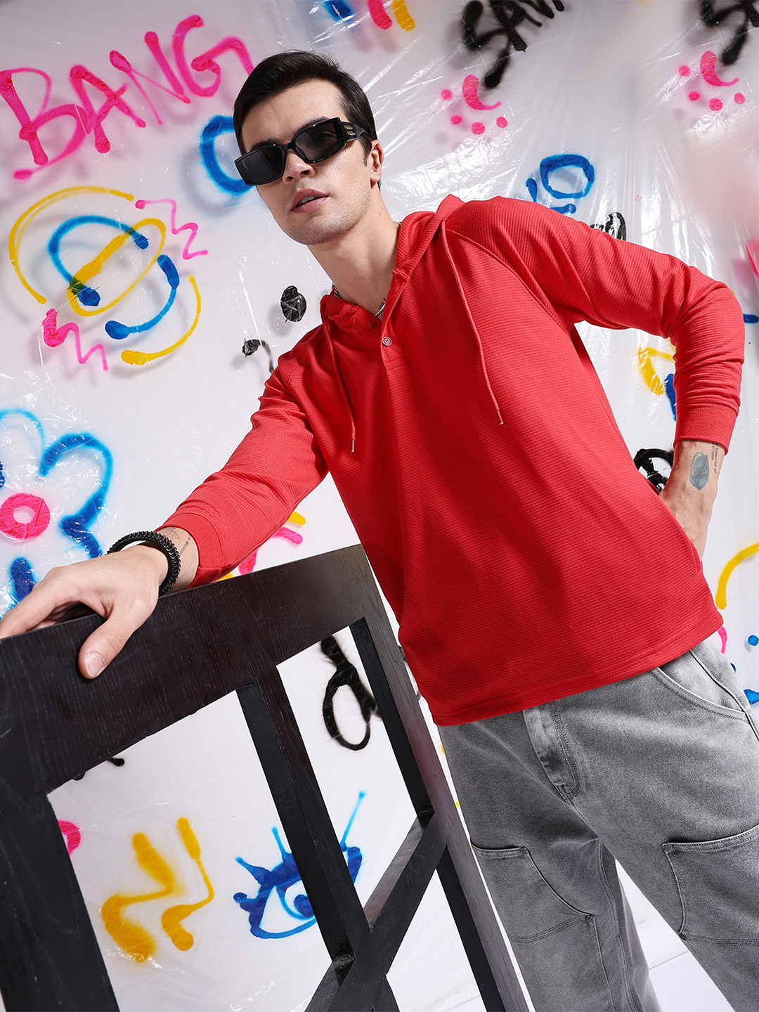 The Indian Garage Co Men Red Hooded T-shirt