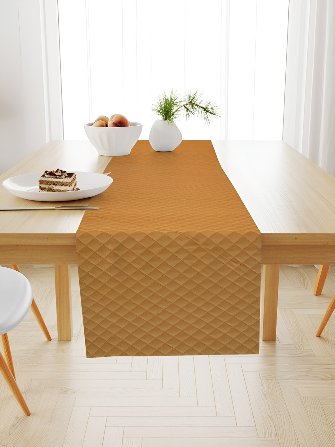 HOMADORN Yellow Quilted Table Runner