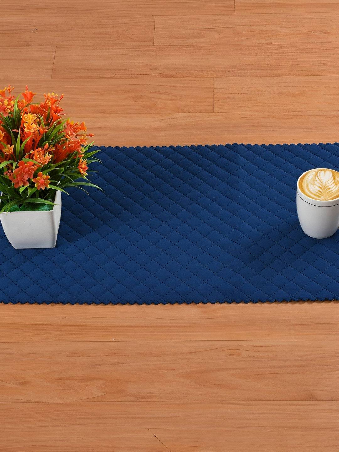 HOMADORN Blue Quilted Table Runner