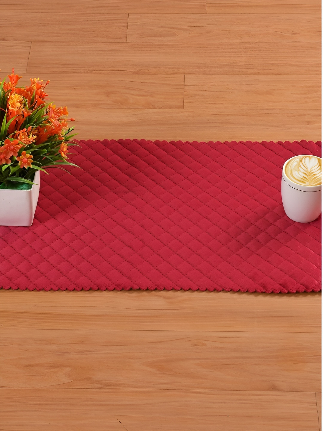HOMADORN Maroon Quilted Table Runner