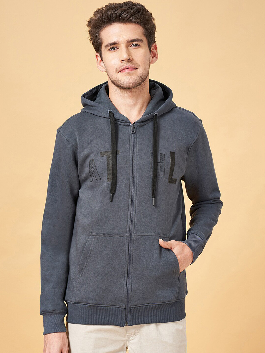 Urban Ranger by pantaloons Typography Printed Hooded Front-Open Sweatshirt