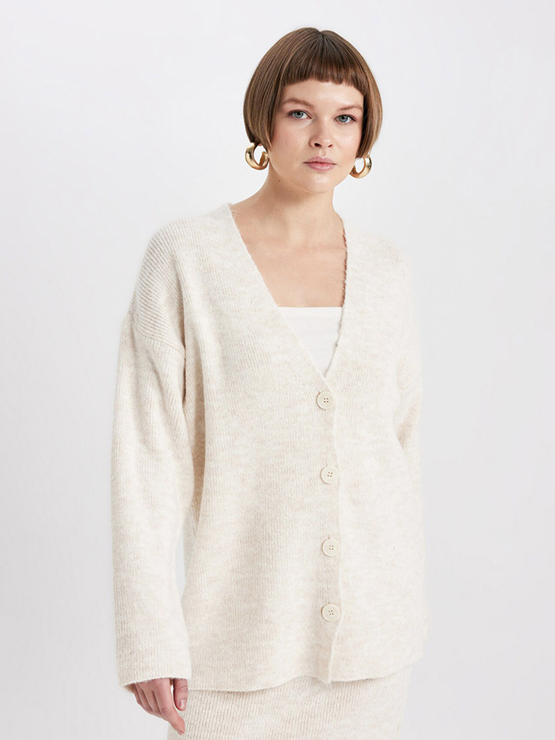 DeFacto Ribbed V-Neck Longline Cardigan Sweater