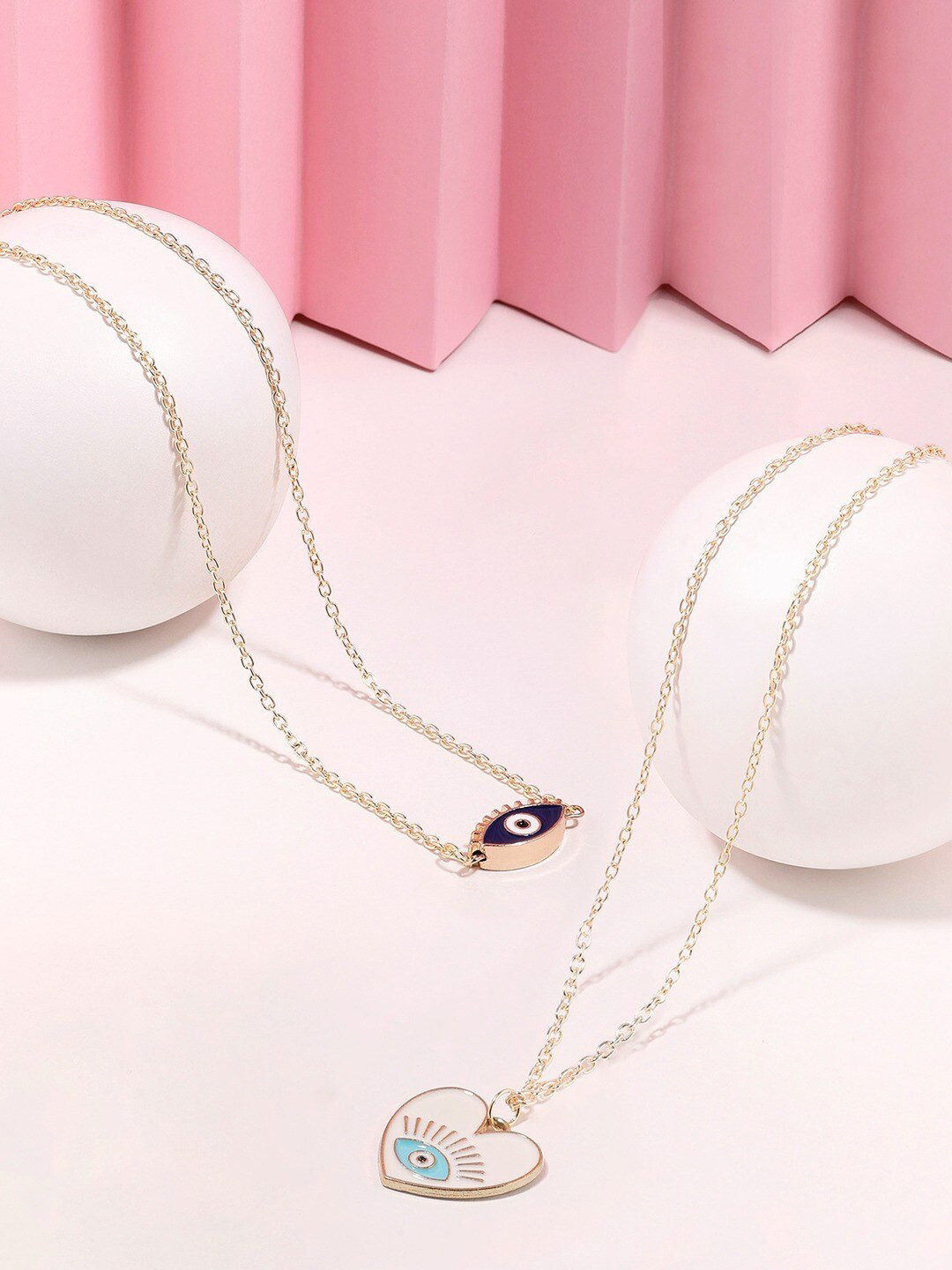 AMI Set Of 2 Gold-Plated Enamelled Evil Eye Pendant Minimal Chain