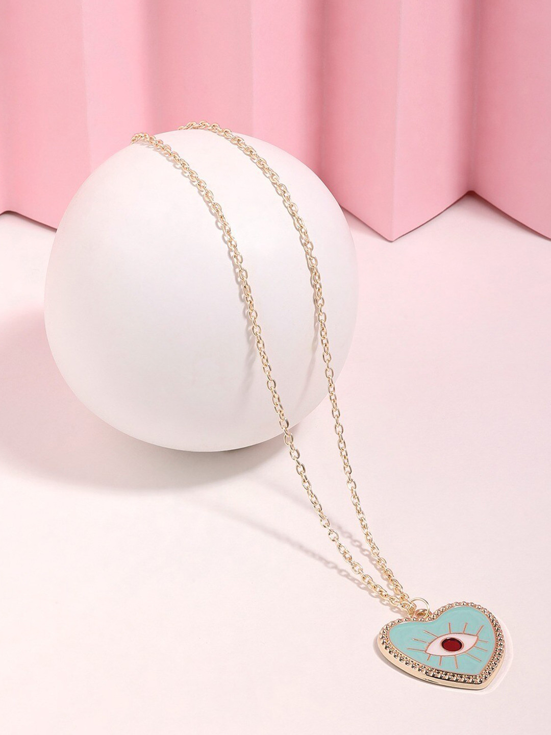 AMI Gold-Plated Enamelled Evil Eye Heart Minimal Chain