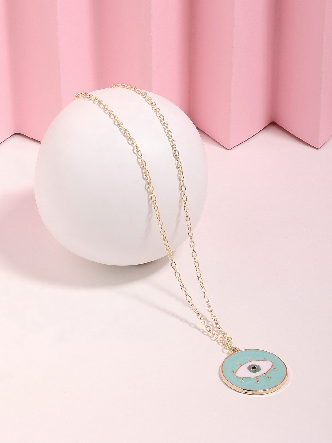 AMI Gold-Plated Enamelled Evil Eye Contemporary Pendant & Chain