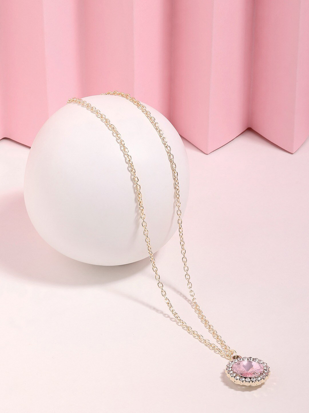 Ami Gold-Plated Austrian Diamonds-Studded Contemporary Pendant With Chain