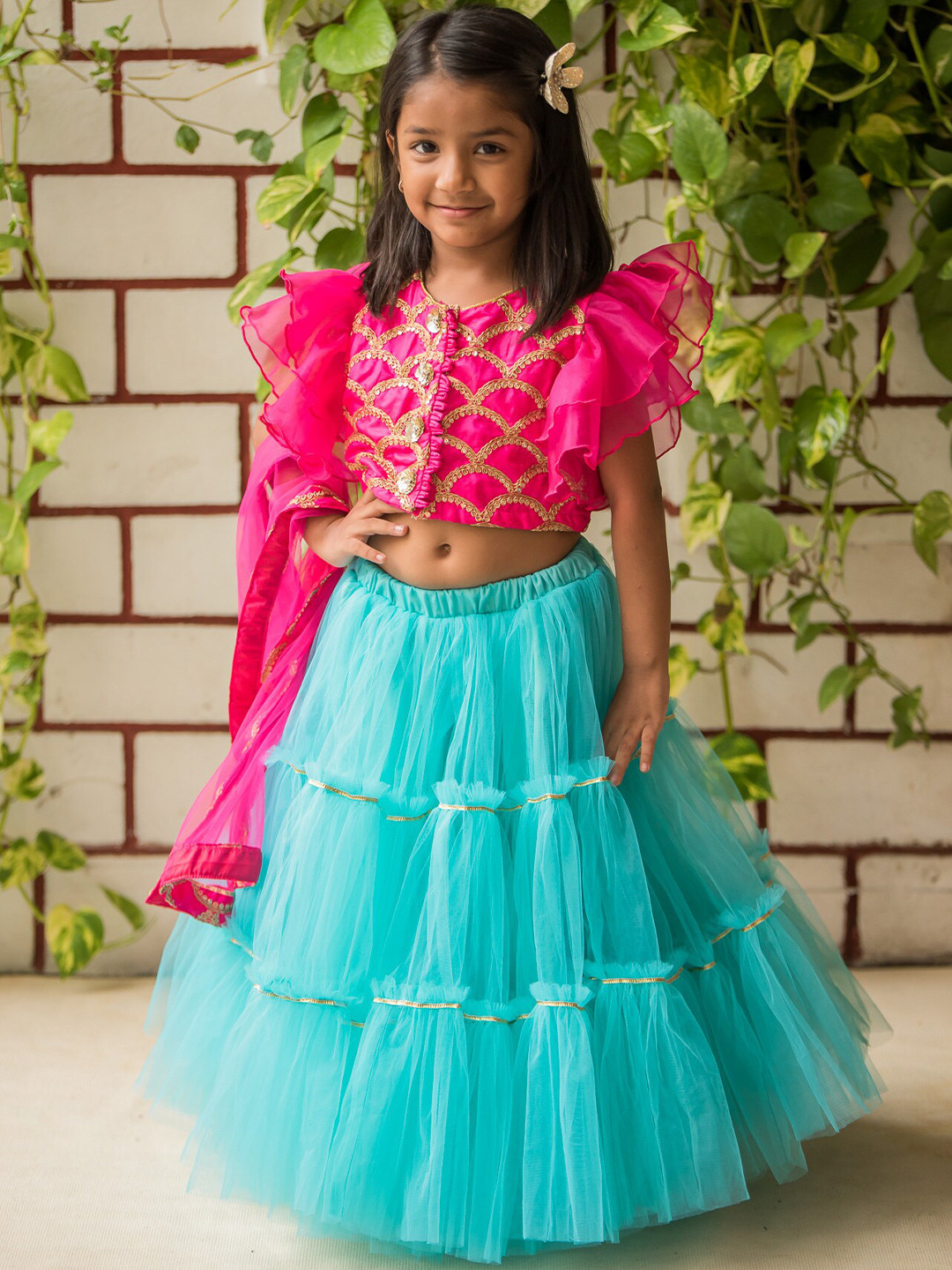 Fairies Forever Girls Embellished Ready to Wear Cotton Lehenga Choli With Dupatta