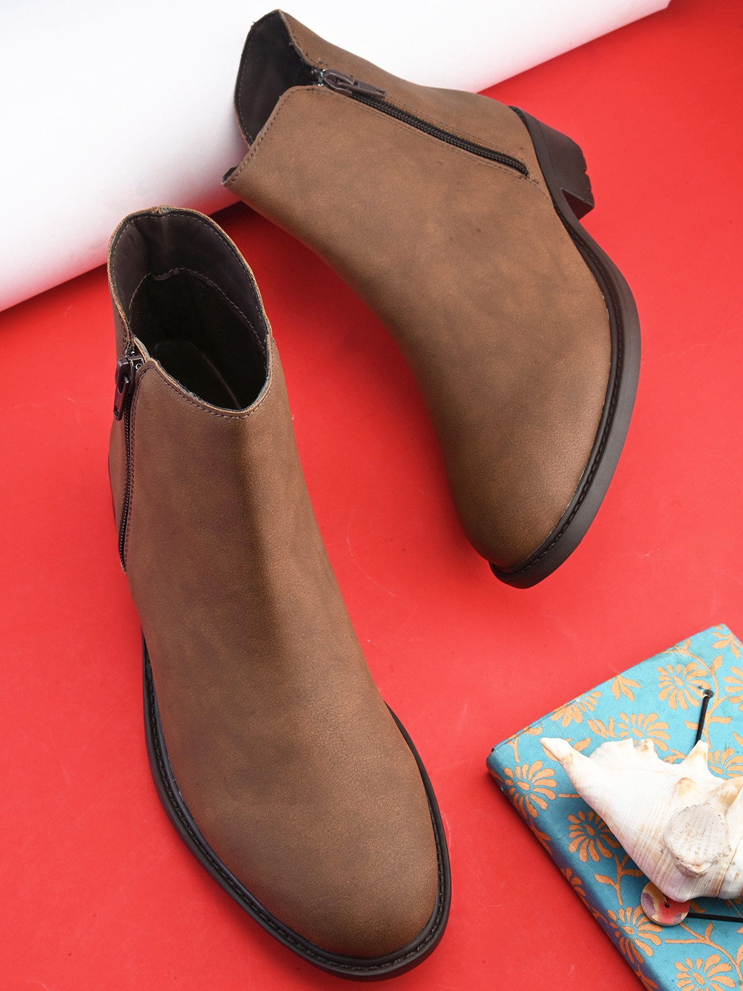 The Roadster Lifestyle Co. Tan Faux Leather Zipper Boots