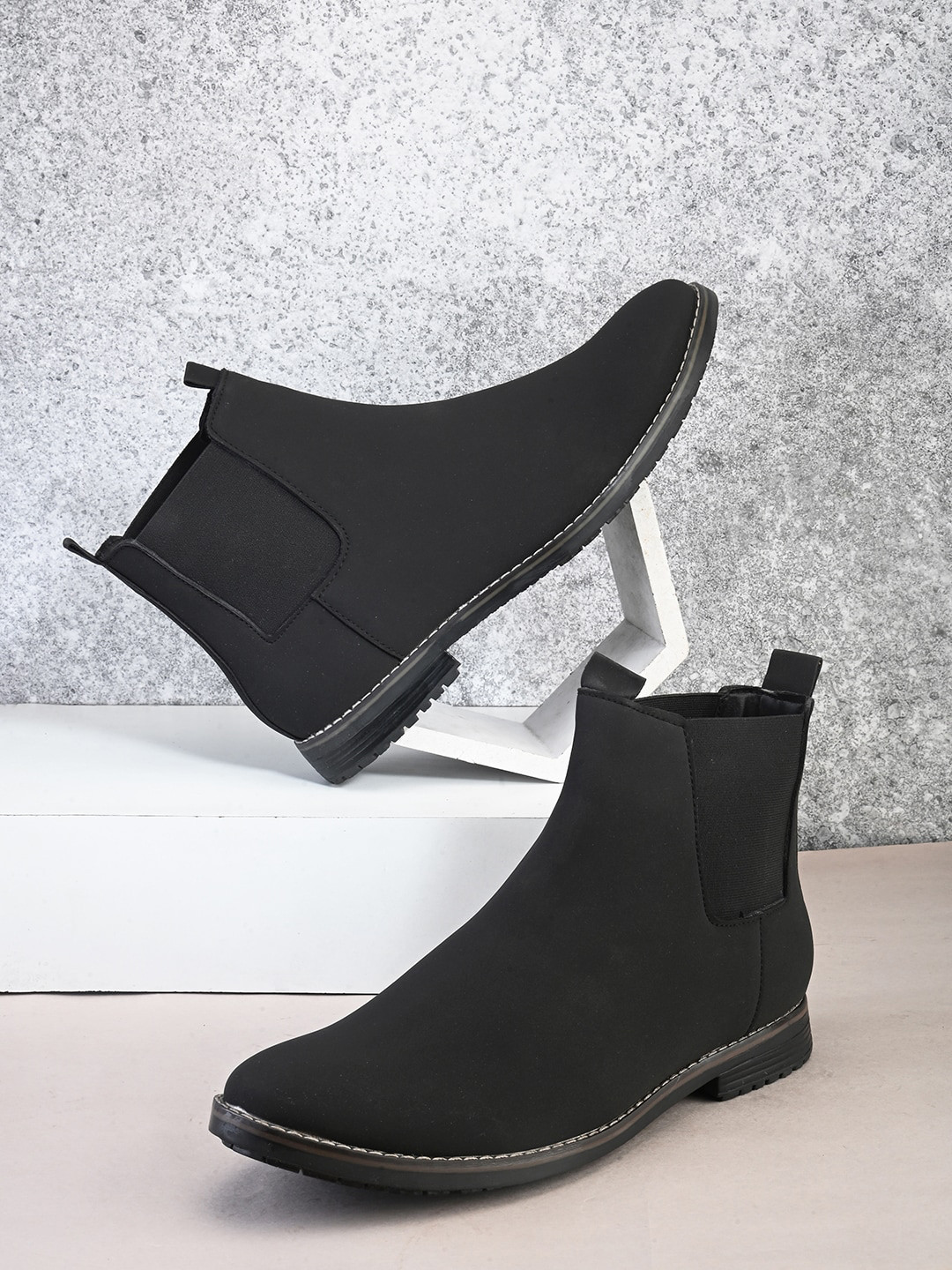 The Roadster Lifestyle Co. Black Faux Leather Round Toe Chelsea Boots