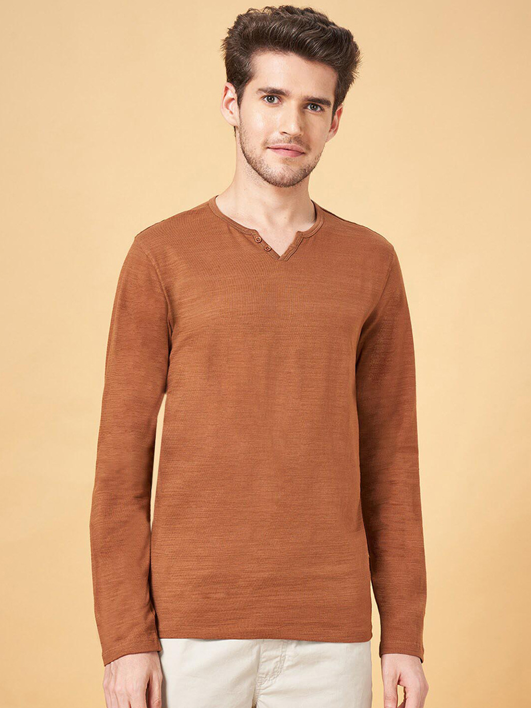 Urban Ranger by pantaloons Henley Neck Cotton T-Shirt