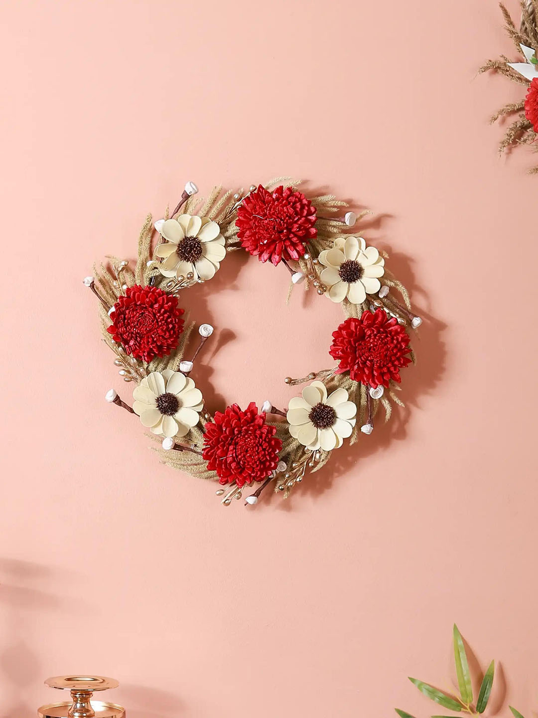 Nestasia Red & Beige Dried Eco-Friendly Flower Wreath