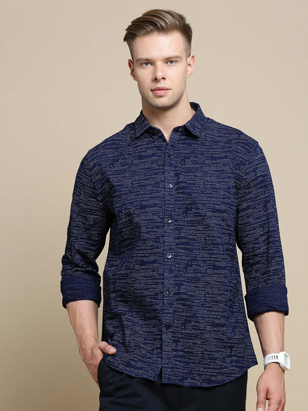 INVICTUS Sport Slim Fit Micro Ditsy Printed Oxford Cotton Casual Shirt