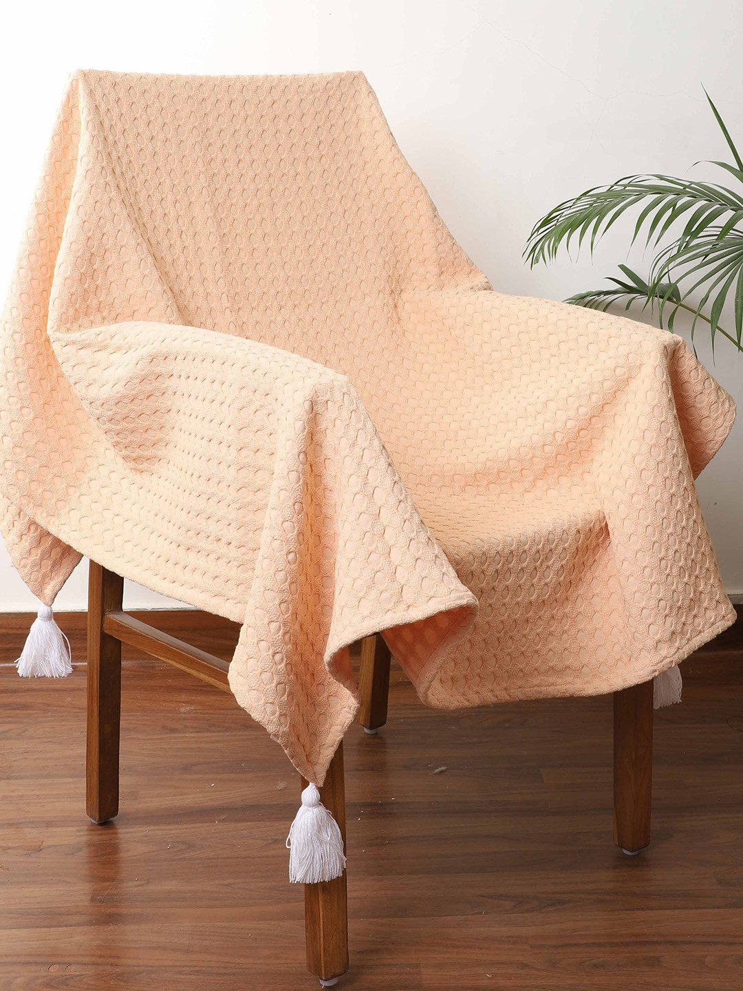 Jamio Firati Orange Coloured Waffle Textured Pure Cotton Throws