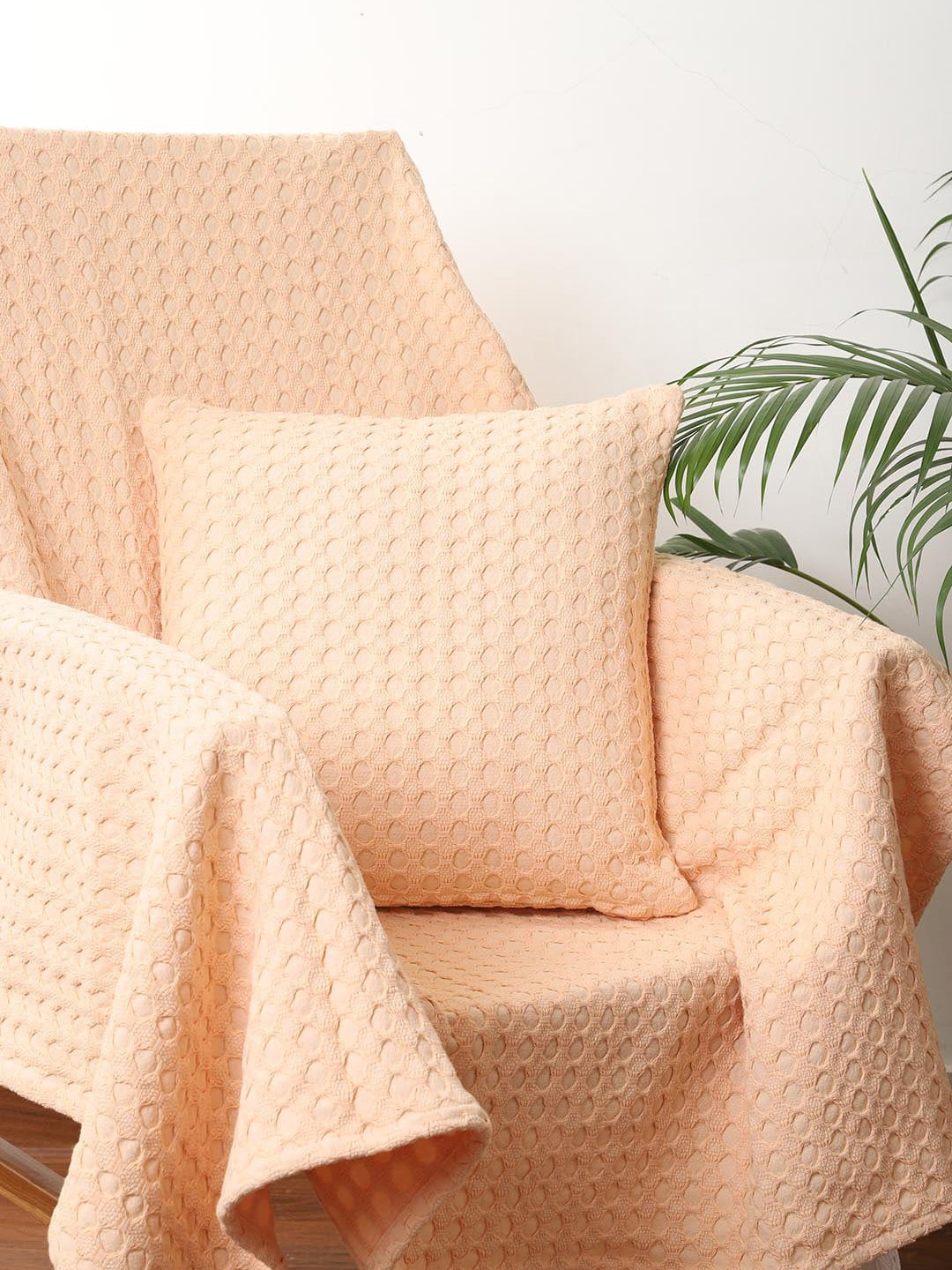 Jamio Firati Orange Waffle Textured Pure Cotton Throw & Cushion Cover