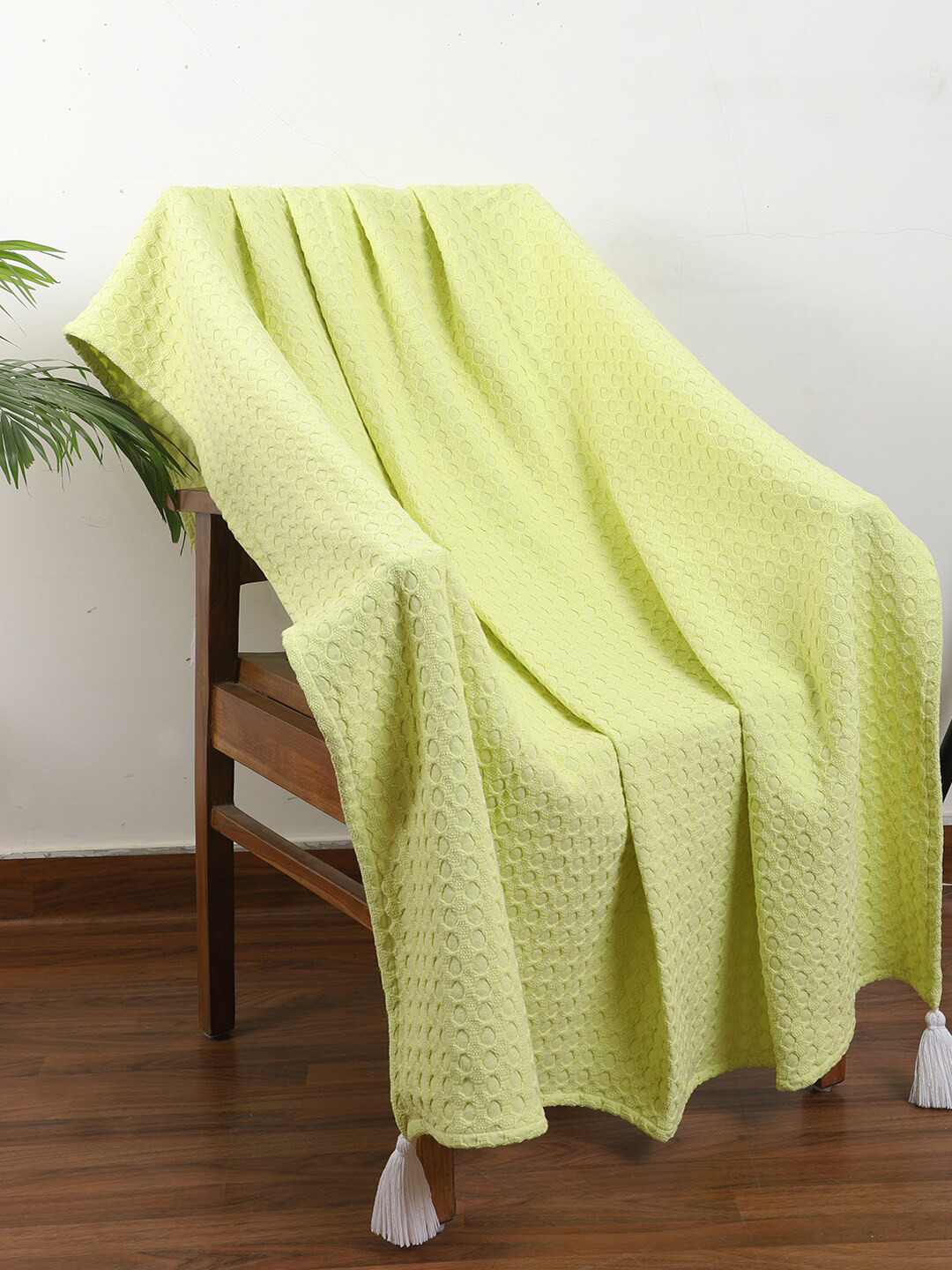Jamio Firati Green Waffle Textured Pure Cotton Throw
