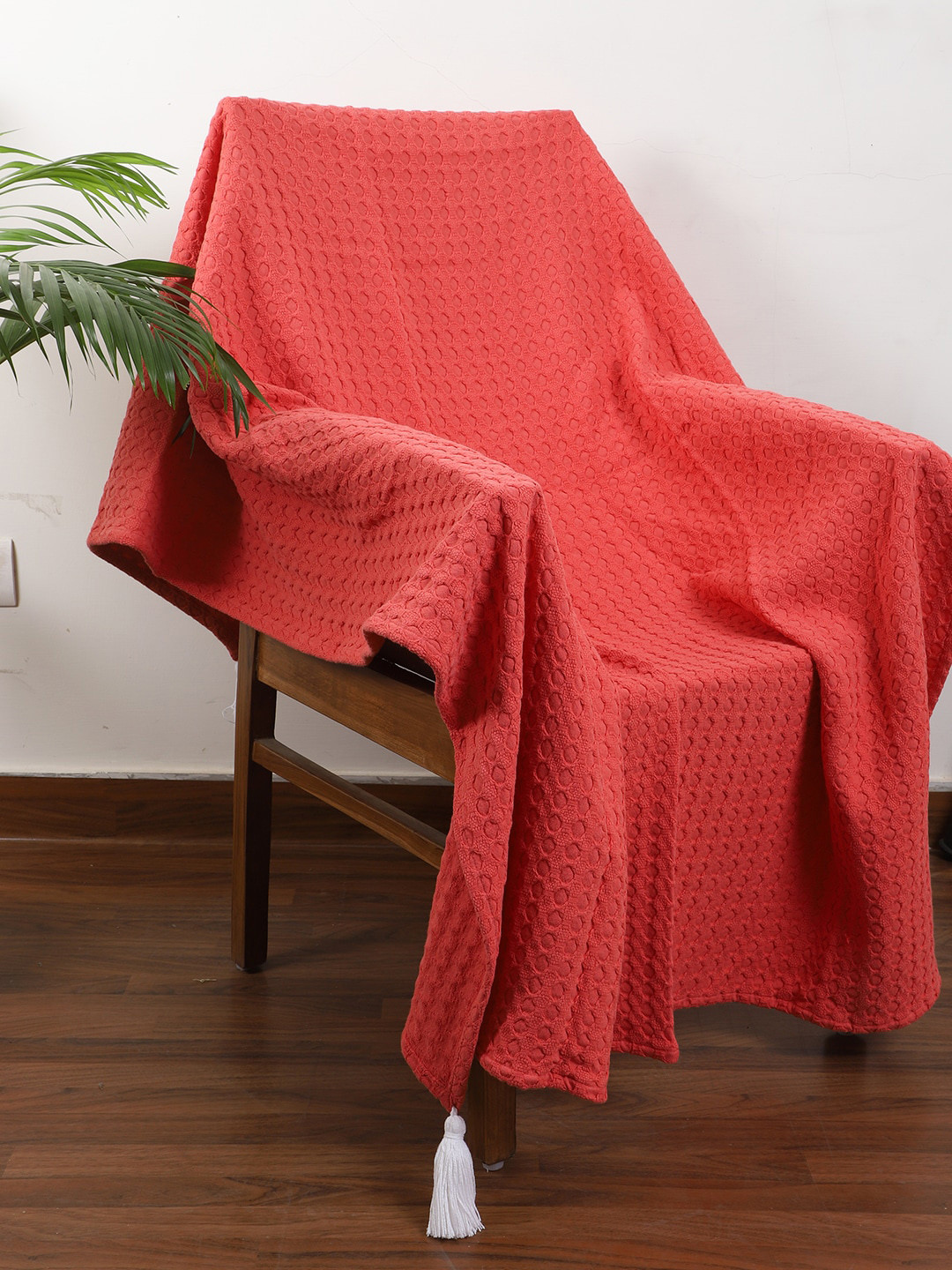 Jamio Firati Red Waffle Textured Pure Cotton Throw & Cushion Cover