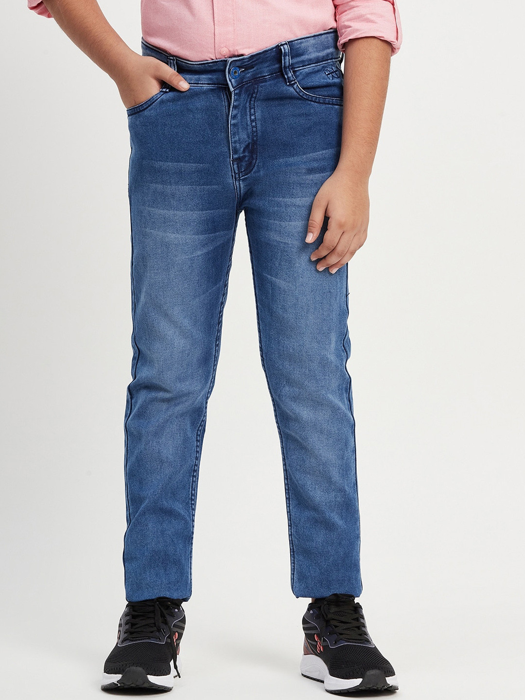 Purple United Kids Boys Mid Rise Clean Look Light Fade Cotton Denim Jeans