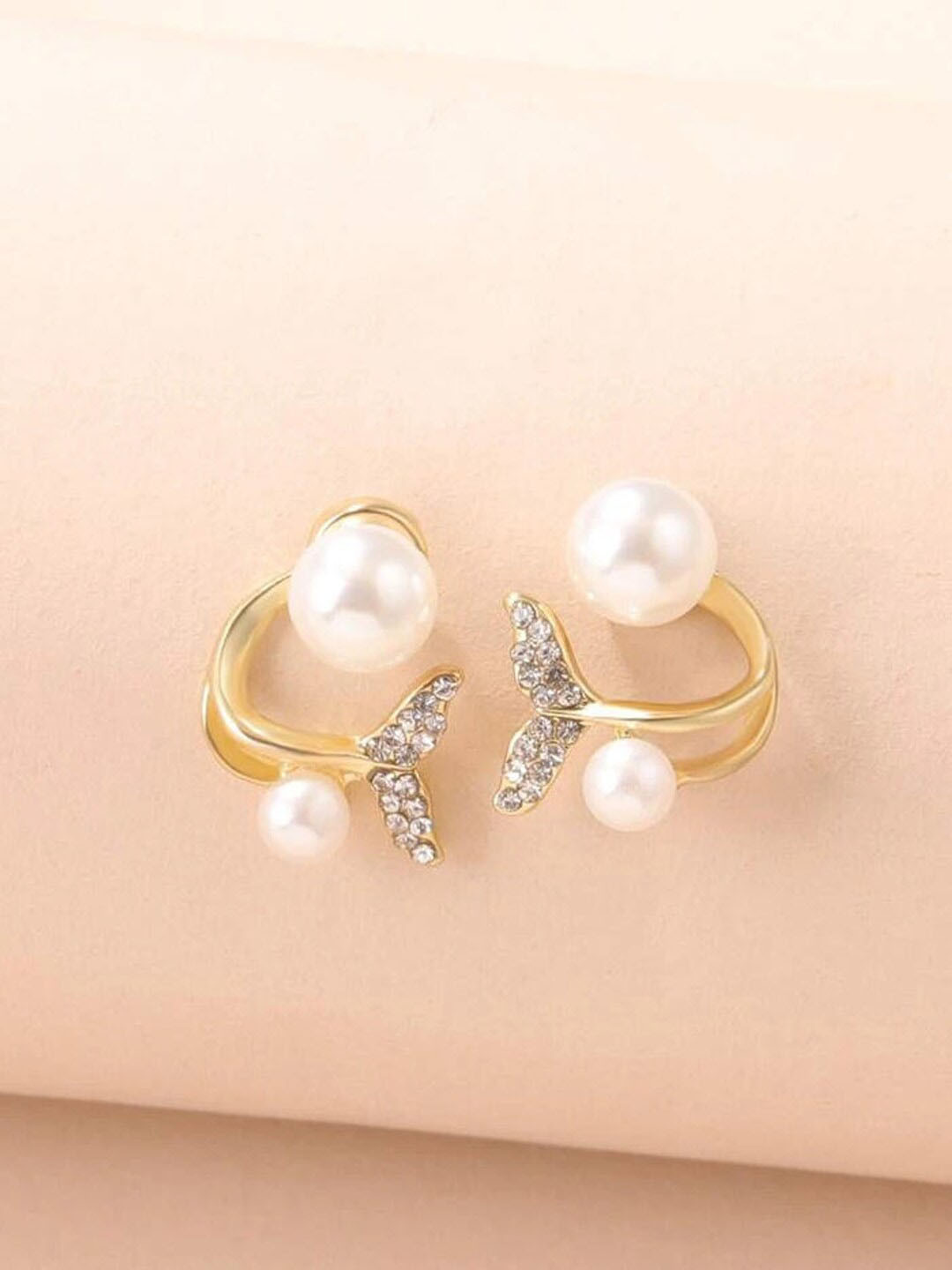 FIMBUL Gold-Plated Beads & Stones Studded Fish Tail Stud Earrings