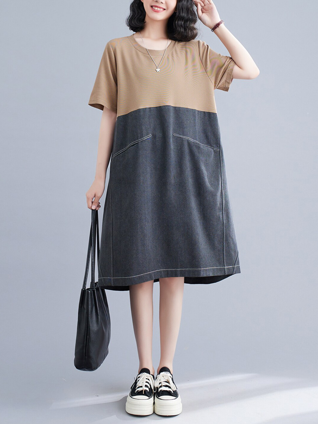 JC Mode Colourblocked Round Neck A-Line Dress