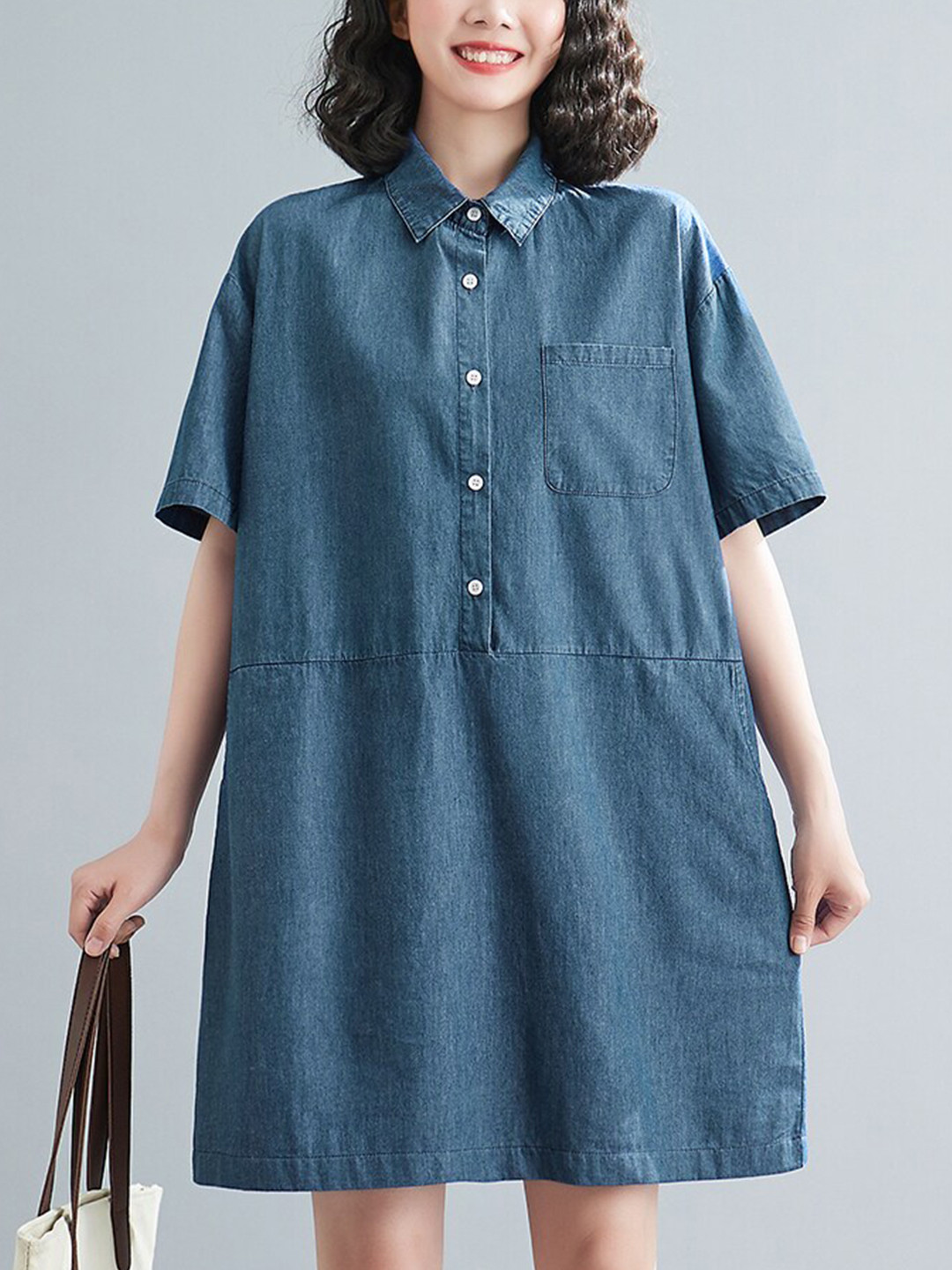JC Mode Shirt Collar Denim Shirt Dress