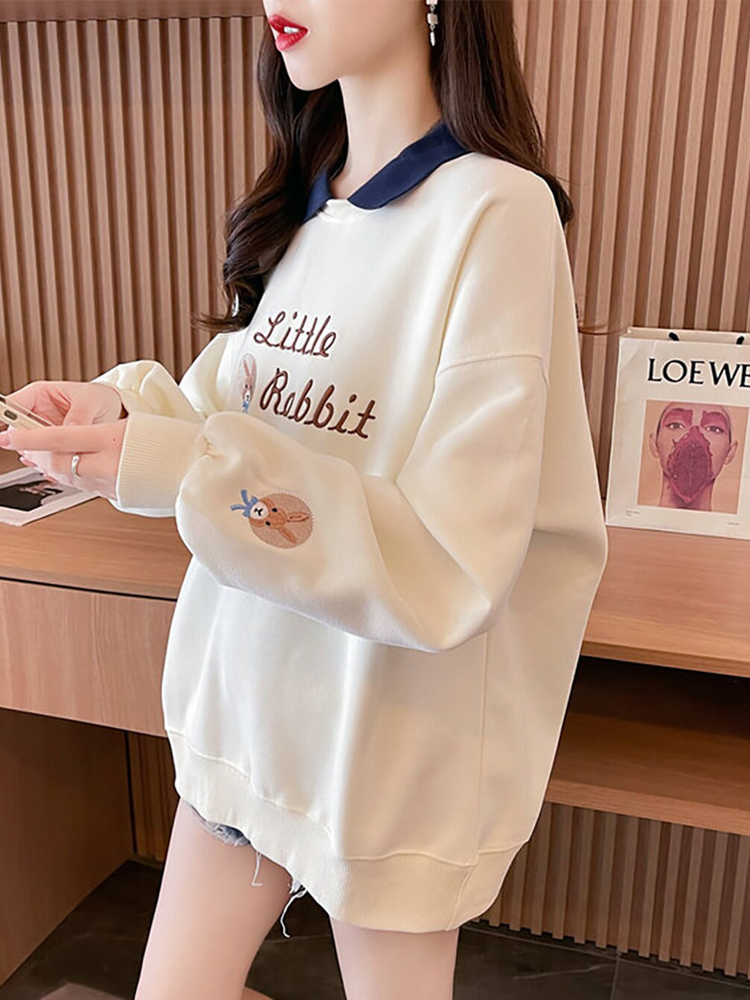 JC Mode Typography Embroidered Cotton Pullover