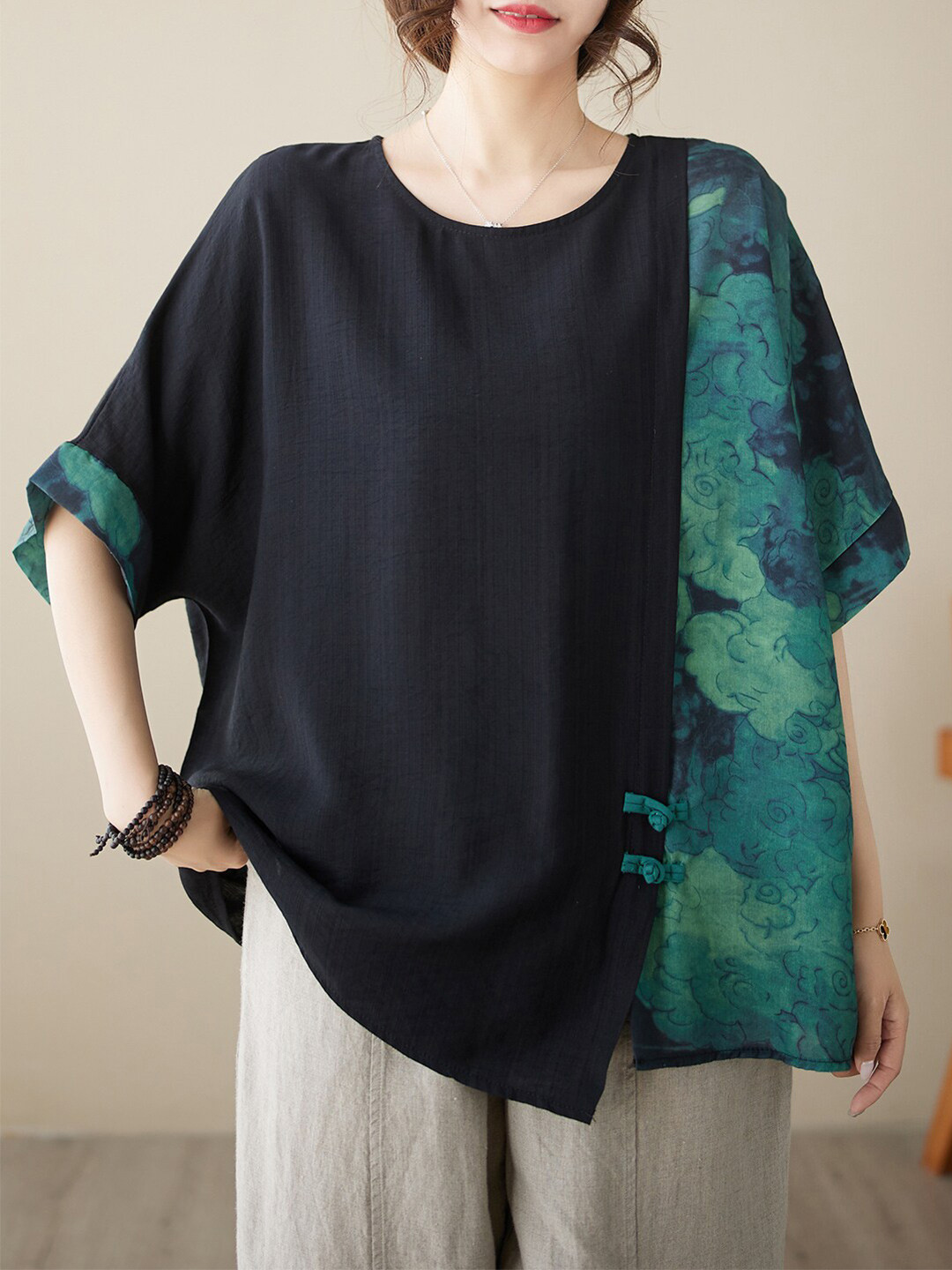 JC Mode Floral Printed Extended Sleeves Longline Top