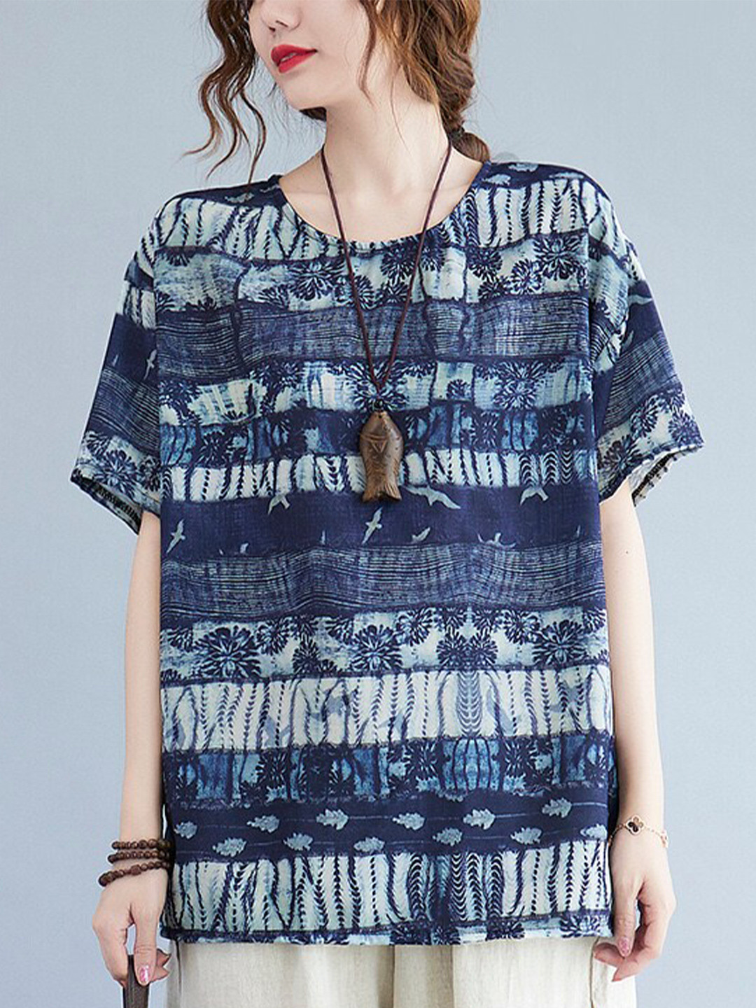 JC Mode Abstract Printed Extended Sleeves Boxy Top