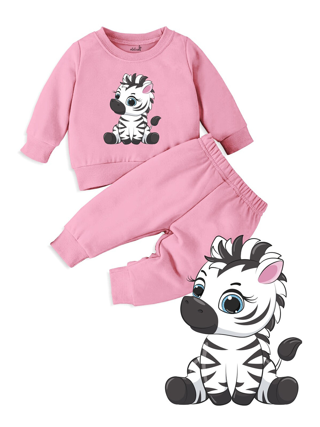 Minicult Kids Pink Printed Long Sleeves T-shirt with Pyjamas Clothing Set