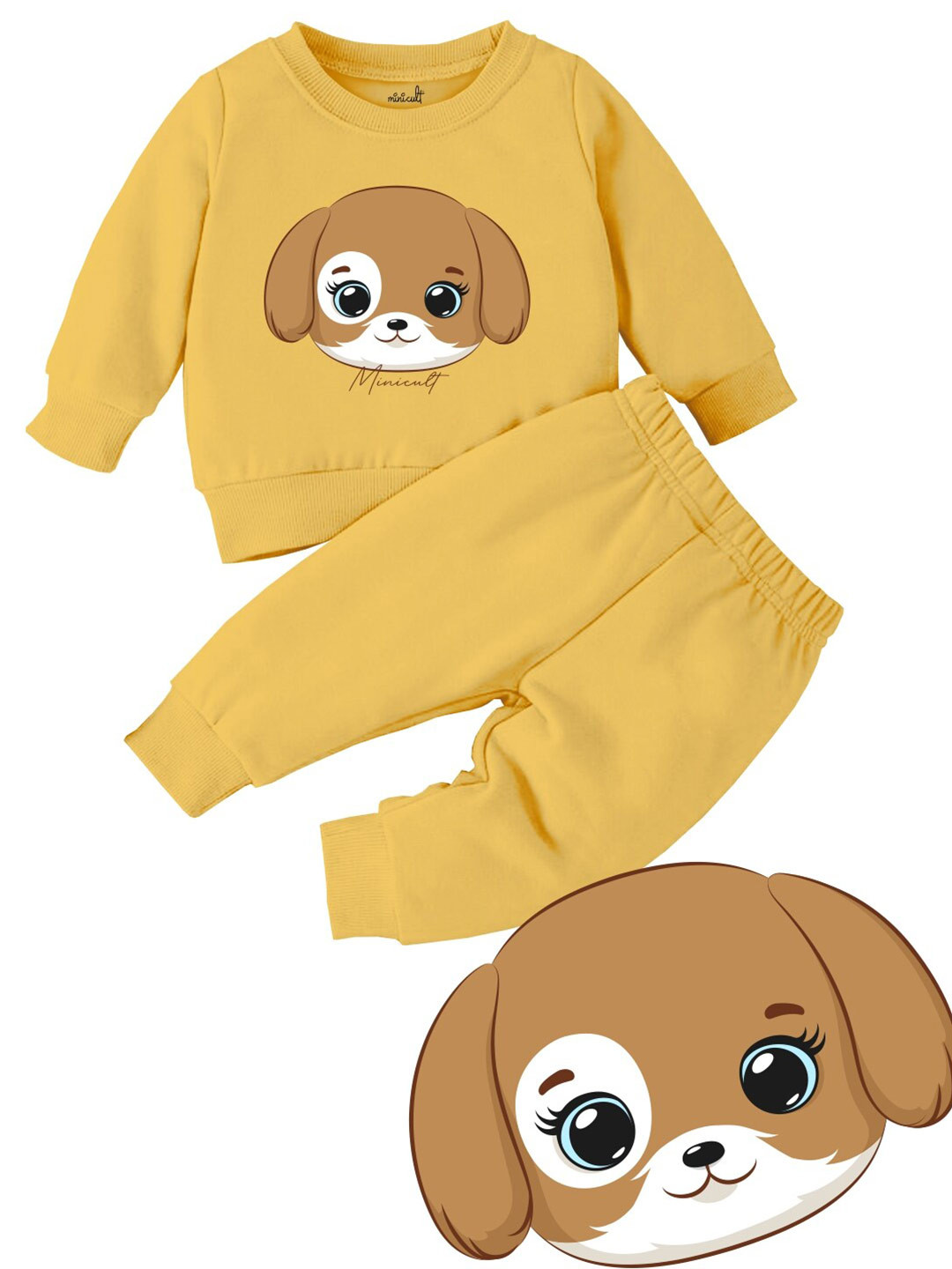 Minicult Kids Yellow Printed Long Sleeves T-shirt with Pyjamas Clothing Set