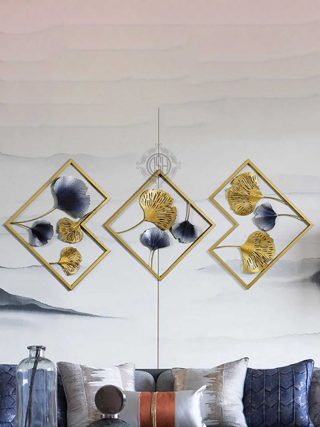 DSH Crafting Your Curiosity Leaf Frame Metal Floral Matte Hall 3Pcs Wall Hangings-20.9In