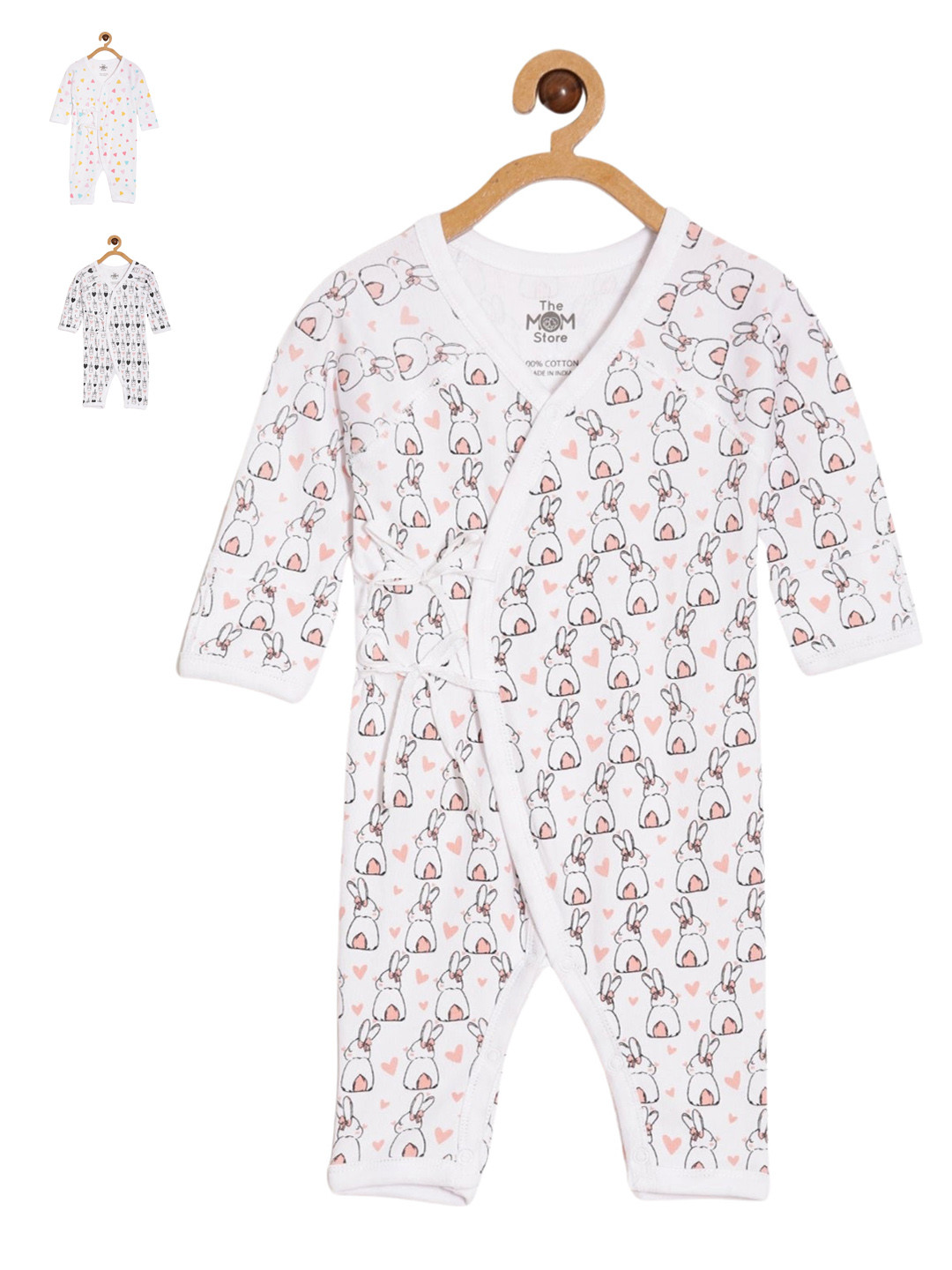 The Mom Store Infants Kids Pack Of 3 Printed Cotton Rompers